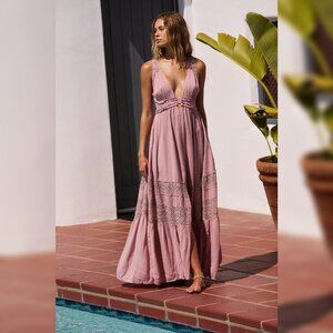Free People Hadlee Maxi S 6 Women Casual Flared Crochet Mauve Long Dress 42496